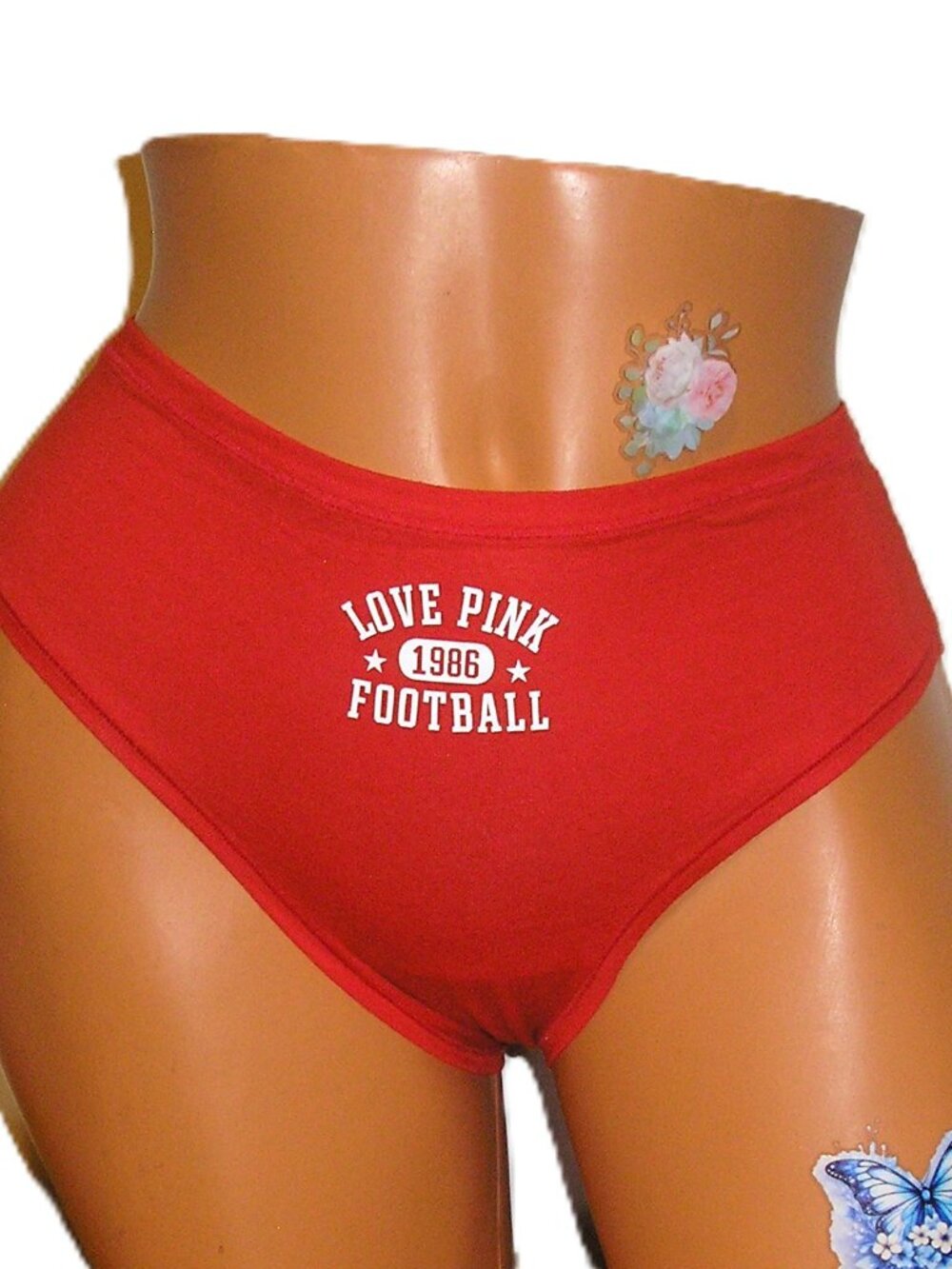 Victoria's Secret Love Pink 1986 Football Red Cheeky Panties Large NWOT
